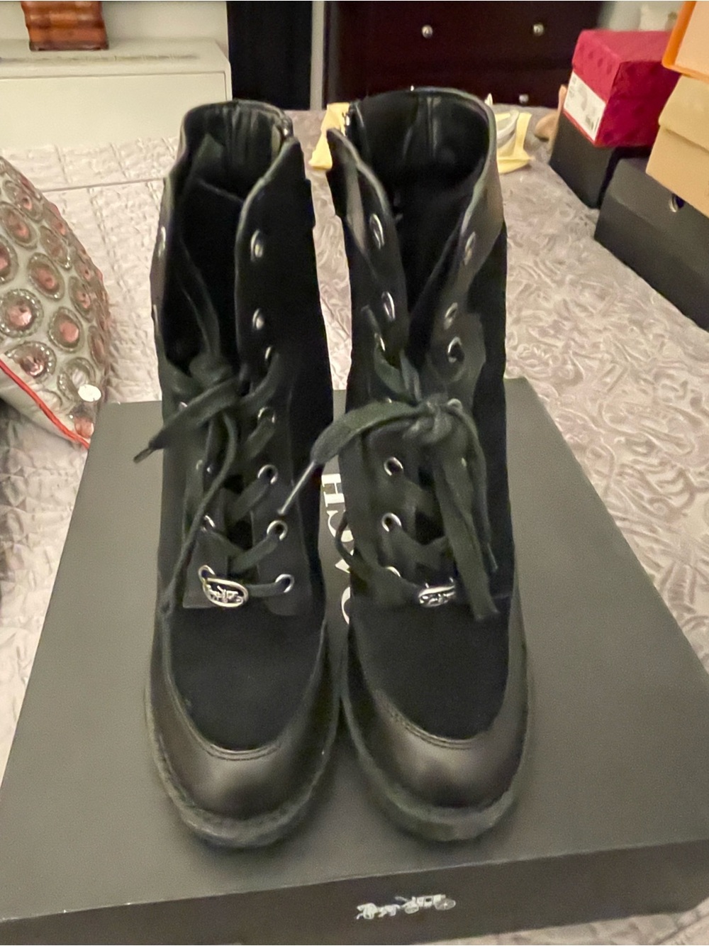 Coach Black Lace-Up Women's Ankle Boots - Picture 3 of 6